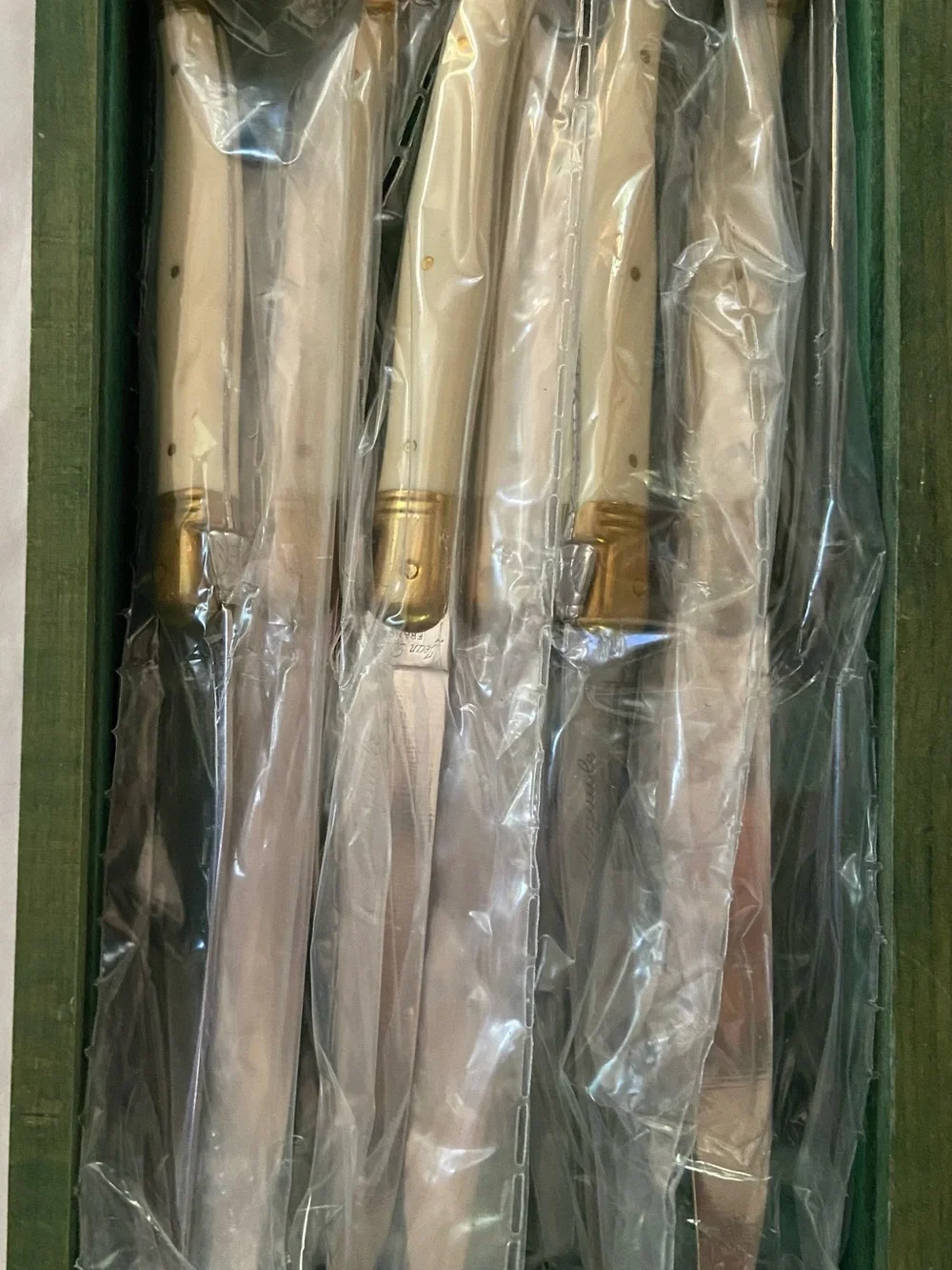 Wooden Knife Storage Box with Natural Tan Handles